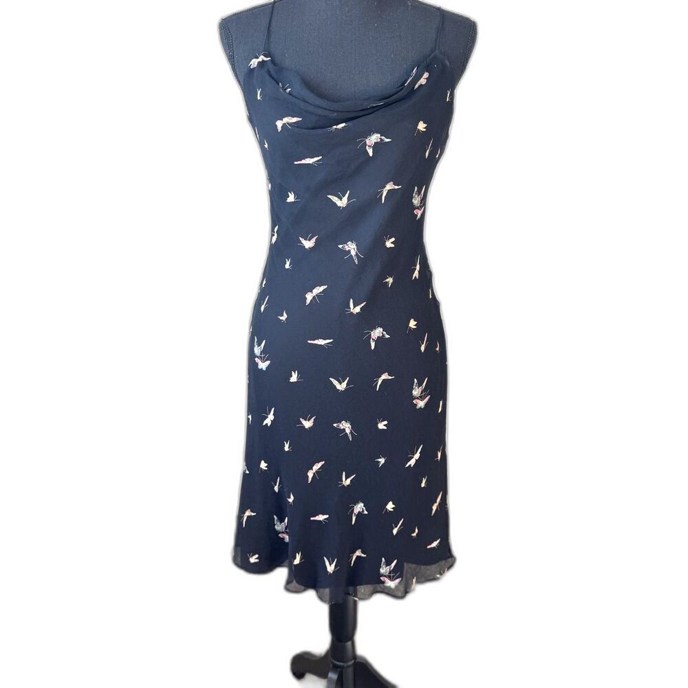 Size 10 Y2K Vintage Betsey Johnson silk butterfly slip dress Whimsigoth 10711